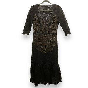 For Love and Lemons Black Lace Midi Dress Size XS